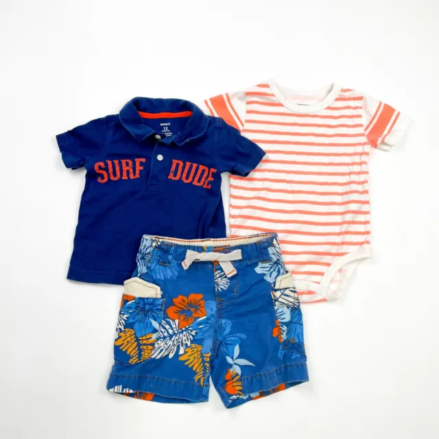 Carters Baby Boy Surfer Beach Tropical Top Shorts Outfit Set 3 Piece 12M