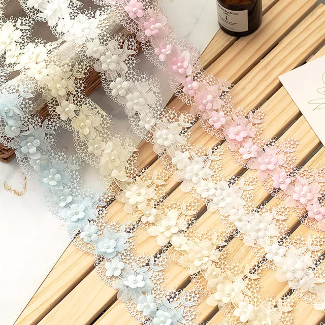 1Yard Flowers Pearl Lace Trim Ribbon Embroidered DIY Wedding Dress Sewing Craft