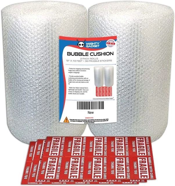 2-Pack  Bubble Cushioning Wrap Rolls, Air Bubble, 12 Inch X 72 Feet Total, Perfo