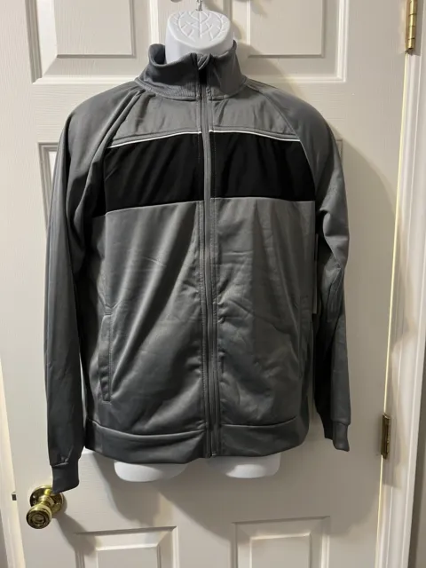 Athletic Works Black Gray Striped Long Sleeve Zip Up NWT Track Jacket Small