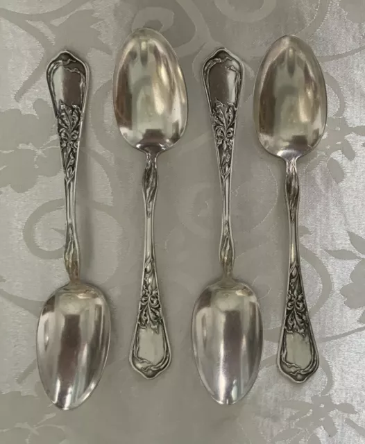 Set Of 4 Antique E. H.H. Smith Silverplate Serving/Tablespoons "Iris" Pattern