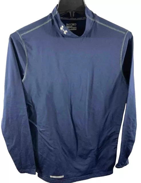 Under Armour Cold Gear Long Sleeve Shirt Mock Neck Womens Medium M Fitted Blue