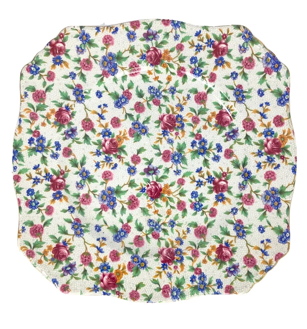 Royal Winton OLD COTTAGE CHINTZ, Square Dinner Plate, 9 3/4” England Grimwades