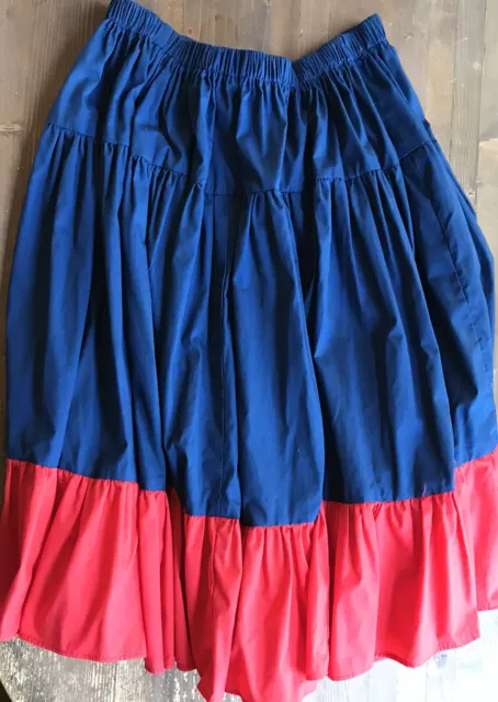 Navy Blue Red Festival Spanish Skirt Adjustable Waist Full Look Heavy