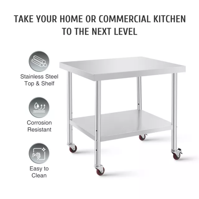 NSF Kitchen Table Stainless Steel Meal Prep Table with Shelf Wheels Cart 36"x30"