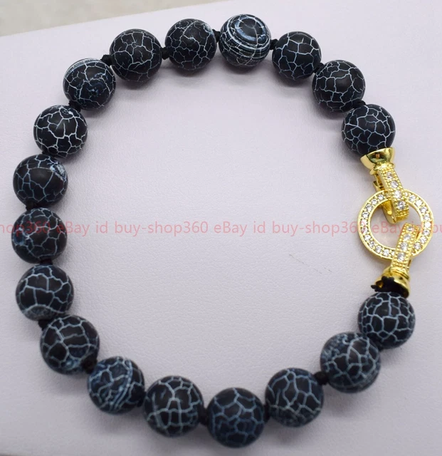 AAA 12mm Natural Matte Black Dragon Veins Agate Round Gemstone Beads Bracelet