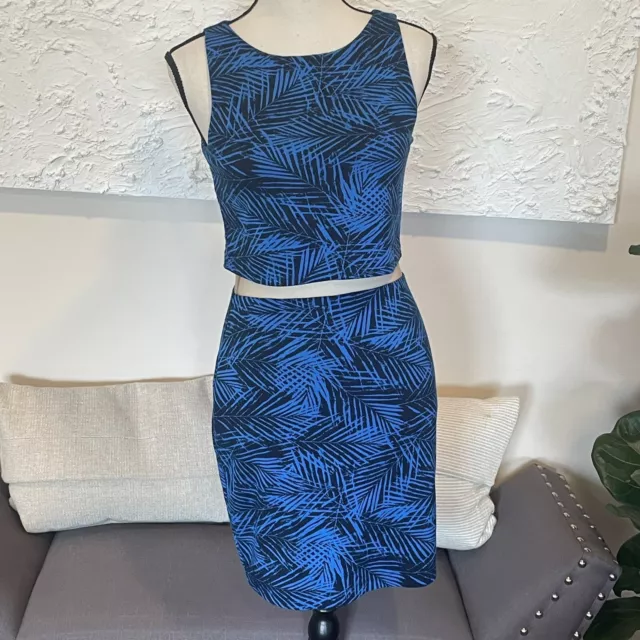 Bailey 44 Dress Paradise Cove Leaf Print Jersey Illusion Waist Mini Dress Sz S 2