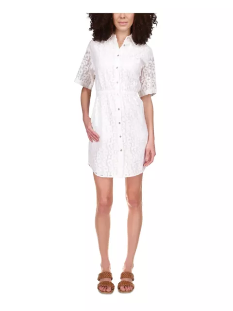 MICHAEL MICHAEL KORS Womens White Curved Hem Lined Short Shirt Dress L