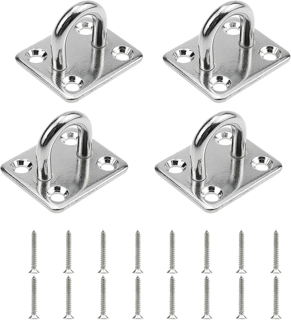 Eye Plate 4Pcs M5 Pad Eye Plate 304 Stainless Steel Oblong Pad Eye Plate with 4