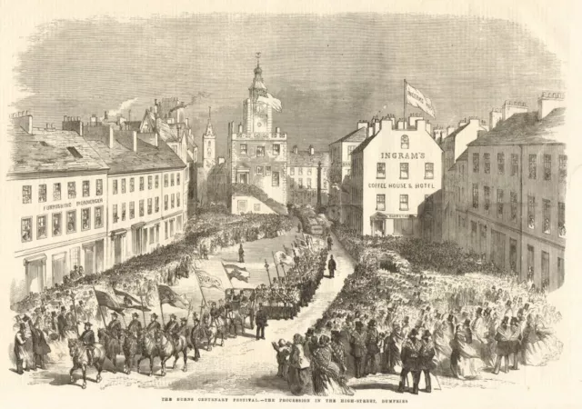 The Burns Centenary Festival. Procession in Dumfries High Street. Scotland 1859