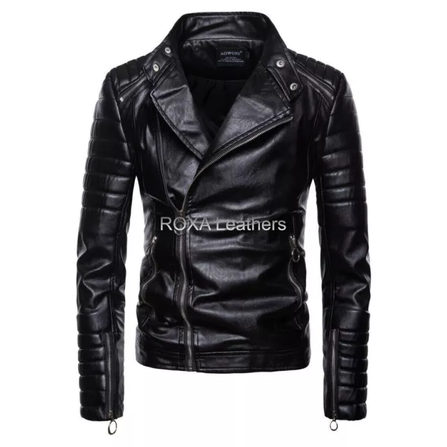 Mens Genuine Cowhide Real Leather Jacket Biker Cow Stylish Party Wear Black Coat