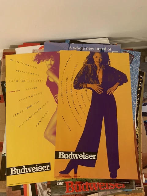 Set 2 Vintage Poster 30”X18” Budweiser Bud 1990 Calendar Summer Fall Beer Model
