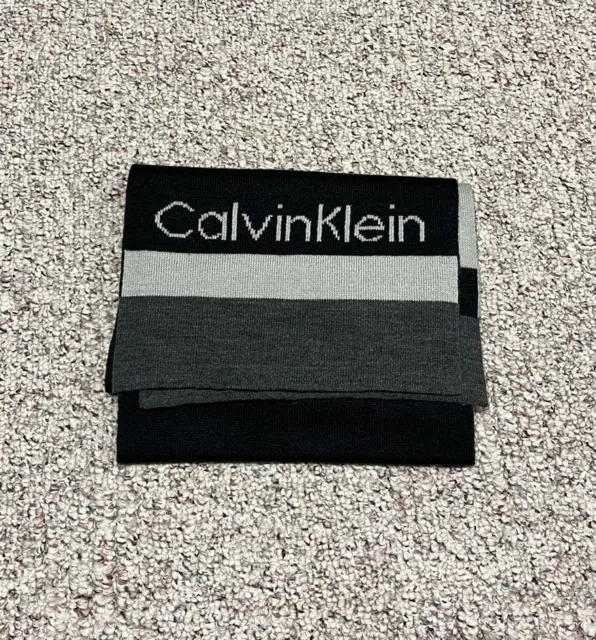 Calvin Klein Mens Scarf Neutral Colors Black Grey Winter Warmth Wind Protection