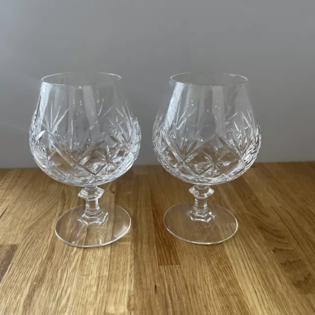 Stunning Retro Vintage Cut glass Pair Crystal Brandy Glasses