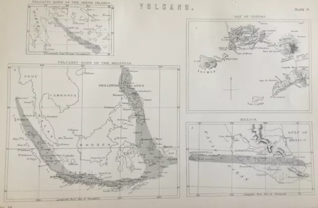 Antique Print Volcano Engraving Dated C1870's Volcano Band Of The Greek Islands