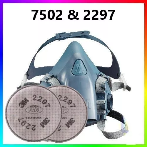 3M 7502 Reusable Half Mask Respirator & 2- 2297 P100 Particulate Filter MEDIUM