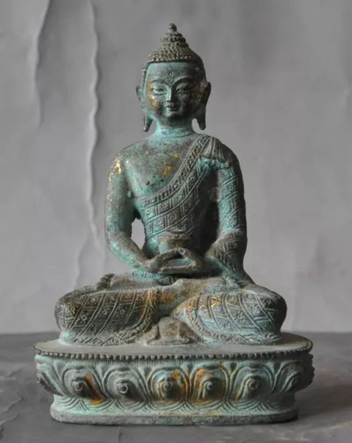 Tibet Buddhism Temple Old Patina Bronze Sakyamuni Amitabha Buddha Statue Wealth