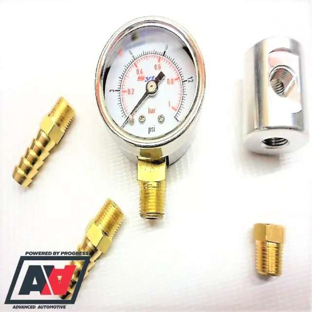 Fuel Pressure Test Gauge Inline Adaptor & 8mm Hose Unions Low Pressure Carb ADV