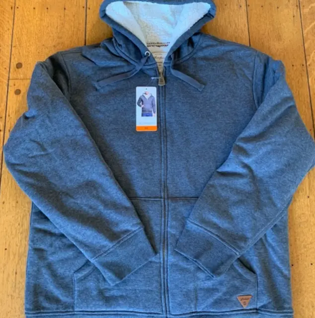 Weatherproof Vintage Men’s Sherpa Lined Full Zip Jacket Hoodie Grey XXL 2XL 4