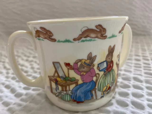 Vintage 1936 Royal Doulton  Bunnykins  " Dressing Up"  Child Mug Cup EUC*