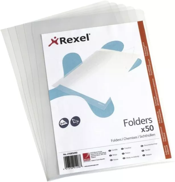 Rexel Nyrex Heavy Duty A4 Document Folder, Glass Clear, Heavy Duty 160mic, Cut