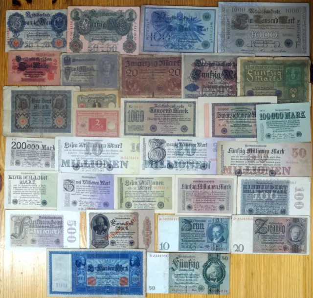 30 verschiedene BANKNOTEN nur DEUTSCHLAND 1908 - 1933 SAMMLUNG, Reichsbanknoten