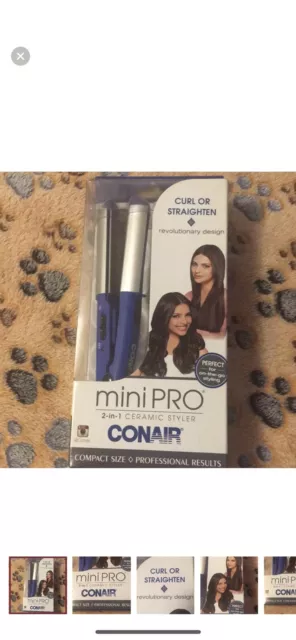 Conair Mini PRO 2 in 1 Ceramic Styler Curl or Straighten Compact Design Blue