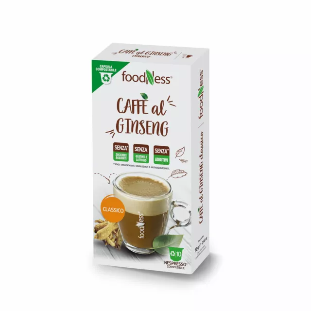 FOODNESS 100 Capsule Caffè Ginseng CLASSICO per NESPRESSO Senza Glutine Lattosio