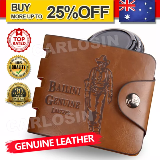 Genuine Leather cowhide Mens Wallet Brown Business Credit Card Holder Stylish AU