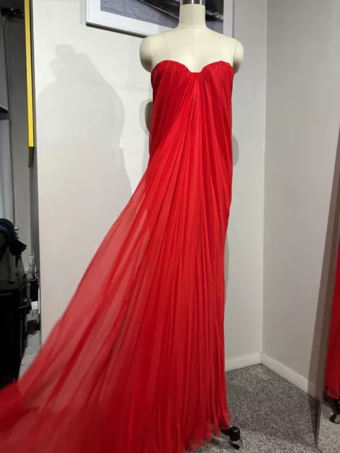 Alexander McQueen Red Silk Chiffon Strapless Gown M