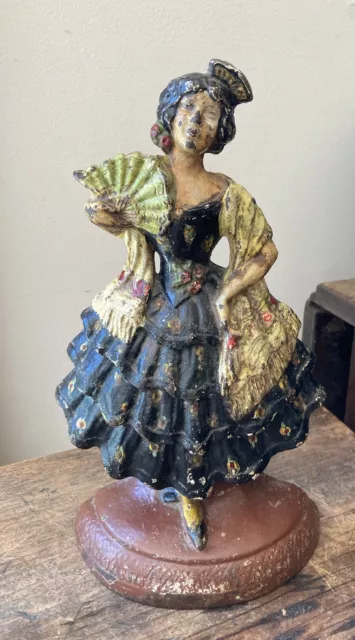 Antique Genuine Hubley # 193 Spanish Girl Lady Cast Iron Doorstop Original Paint