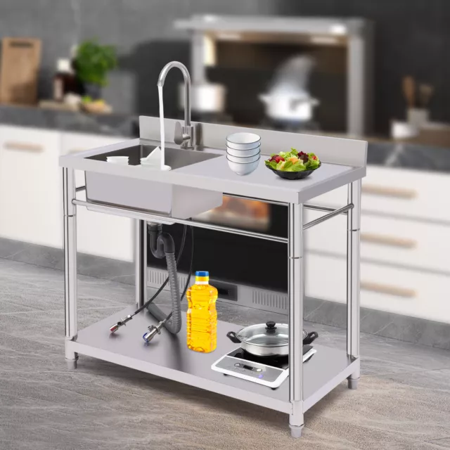 Commercial Sink Kitchen Stainless Steel Utility Sink Prep Table 1 Compartment US