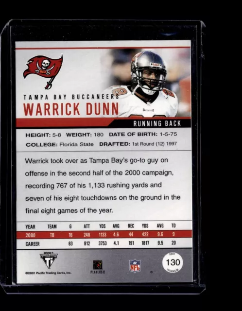 2001 Pacific Private Stock Titanium Red #130 Warrick Dunn #/58 2