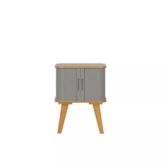 Bamboo Side Table with Light Grey Sliding Doors 580mm H x 450mm W x 450mm D 2