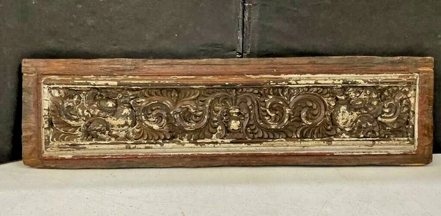 Rare Old Vintage Bird Floral Hand Carved Door South Indian Wall Wooden Panel