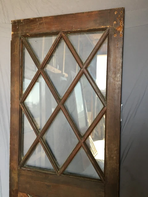 1 Antique Exterior 12 Lite Diamond Pattern 30x80 Entryway Door VTG Old 453 -21B 6