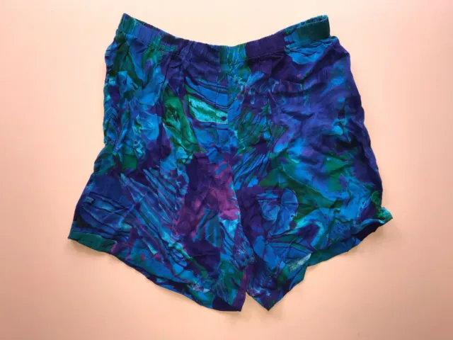 90s Vintage Crazy Pattern Blue Purple High Waist Shorts Beach Summer Shorts