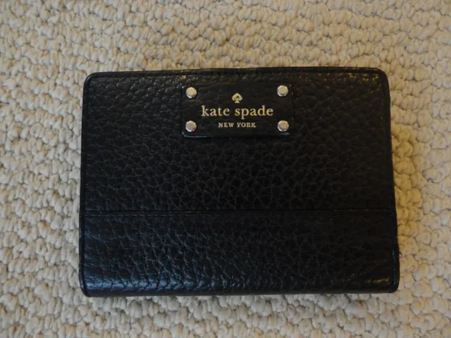 KATE SPADE Bay Street Stacy Bifold Snap Wallet Black Pebbled Leather