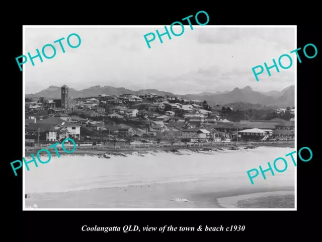 OLD LARGE HISTORIC PHOTO OF COOLANGATTA QUEENSLAND THE TOWN & BEACH c1930 1