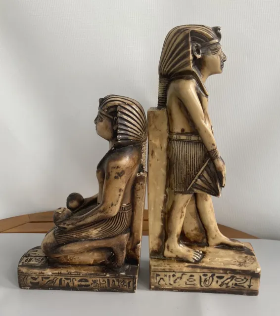 Vintage Bookends Egyptian Heavy Pair Pharaoh Statue Solid Plaster Collectors