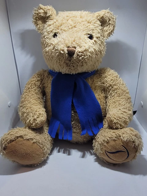 DEBENHAMS TEDDY BEAR with BLUE SCARF 14"PLUSH CUDDLY VINTAGE SOFT TOY ...