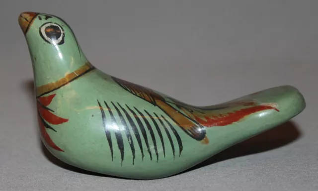 Antique Hand Made Painted Pottery Bird Figurine