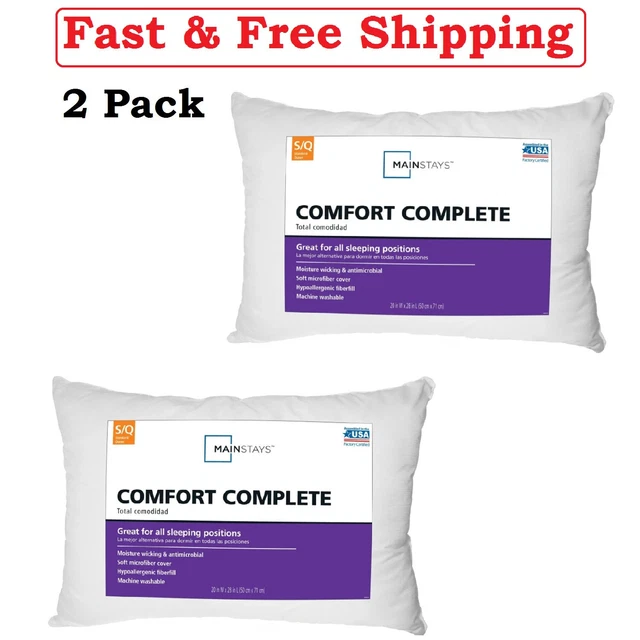 MAINSTAYS COMFORT COMPLETE Bed Pillow, Standard/Queen 2 count 14.30