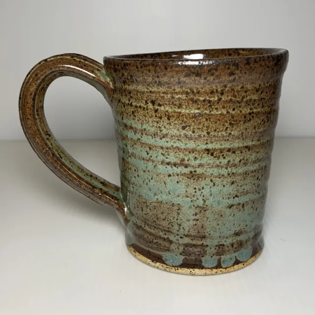 Studio Art Pottery Brown Drip Glaze Wheel Thrown Coffee Mug 4" Signed Wild Duck