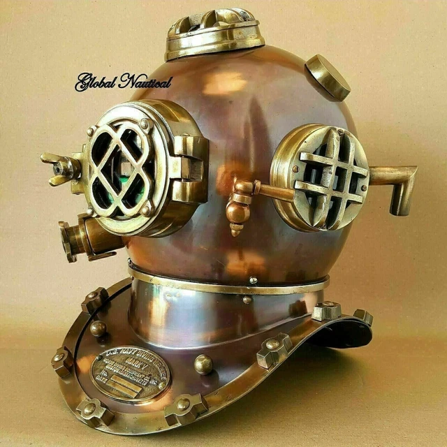 Casque De Plongée Mark V US Navy - Reproduction - Socle Bois - Déco Luxe