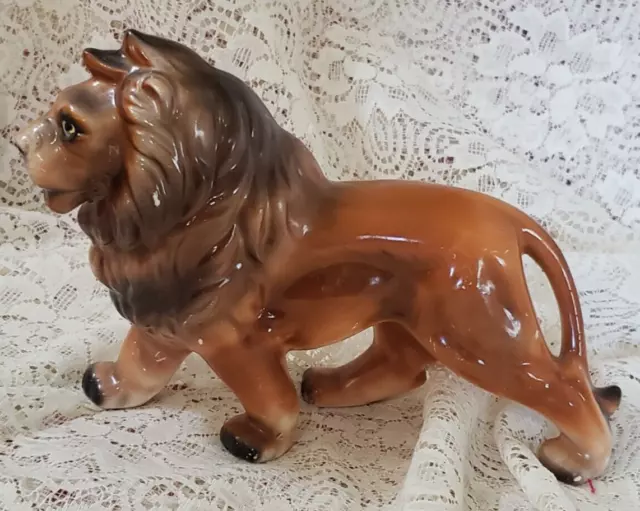Vintage Ceramic Lion Figurine 1970s Hand Painted 8" Long from Japan - Table Art