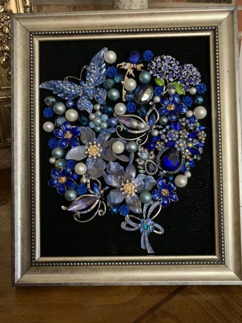 vintage jewelry art Floral Collage framed