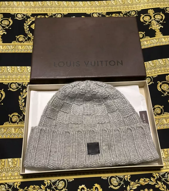 Louis Vuitton Knit Cap Hat Beanie BONNET SKI Cashmere Gray Black Unused  0963AK