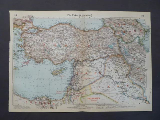 Landkarte der Türkei (Kleinasien), Istanbul, Syrien, Velhagen & Klasing 1939