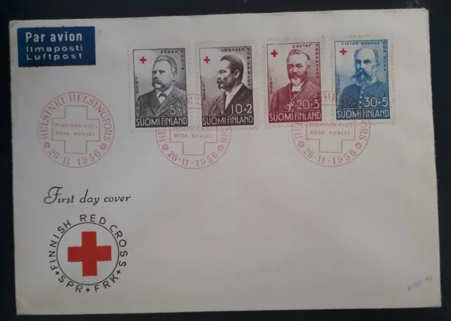 1956 Finland Red Cross FDC ties set of 4 stamps  cancelled Helsinki